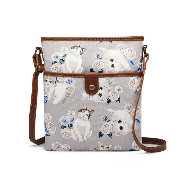 E6838-17CT - Miss Lulu Cat Print Nylon Pouch Cross Body Bag - Grey E6838-17CT - Miss Lulu Cat Print Nylon Pouch Cross Body Bag - Grey